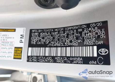 2020 Toyota Corolla Xse from USA, damaged, VIN JTNC4RBE0L3099982